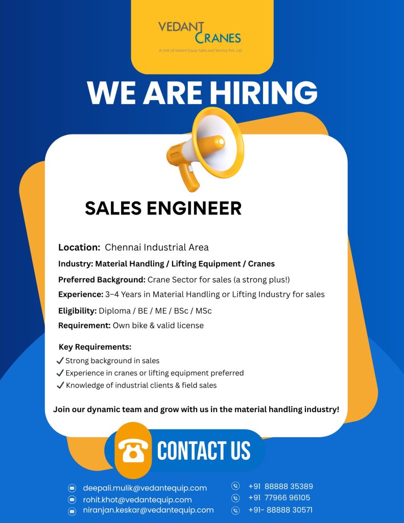 hiring sales engineer for vedant cranes